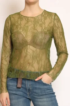 Zeroassoluto Blusa in pizzo elasticizzato verde bosco