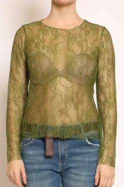 Zeroassoluto Blusa in pizzo elasticizzato verde bosco