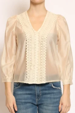 Kontatto Blusa mussola scollo v macramu00e8 crema