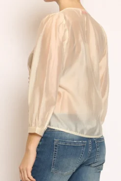 Kontatto Blusa mussola scollo v macramu00e8 crema