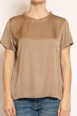 Kontatto Blusa satin collo sfrangiato avana
