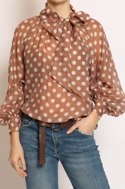 Vicolo Camicia colletto fiocco pois moka/bianco