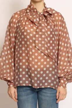 Vicolo Camicia colletto fiocco pois moka/bianco