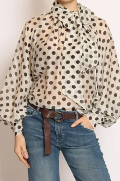 Vicolo Camicia colletto fiocco pois bianco/nero