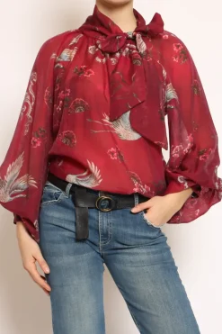 Vicolo Camicia con fiocco fantasia bordeaux