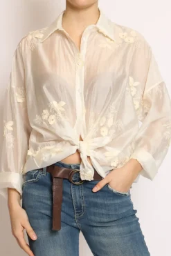 Vicolo Camicia con ricami fiori grandi avorio