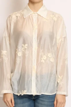 Vicolo Camicia con ricami fiori grandi avorio