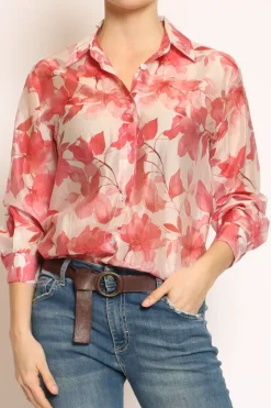 Zeroassoluto Camicia MIA fantasia in mussola LYOCELL FIBRA NATURALE fiori cherry/nude