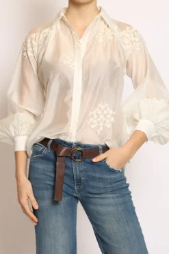 Vicolo Camicia ricamo fiori piccoli avorio