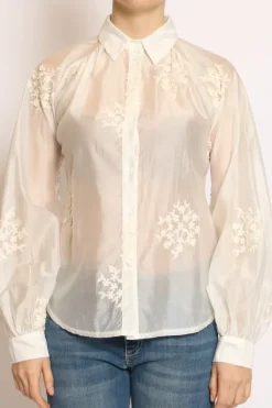 Vicolo Camicia ricamo fiori piccoli avorio