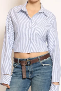 Have one Camicia riga crop nodo dietro bianco/azzurro