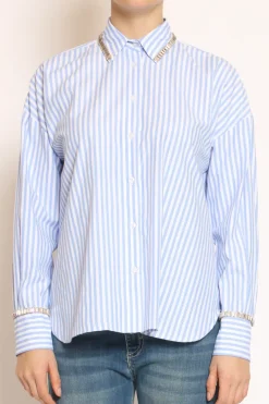 Have one Camicia riga gioiello bianco/azzurro