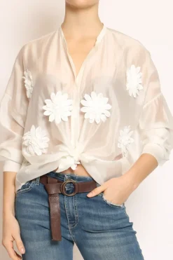 Tensione In Camicia scollo coreana c/ fiori naturale