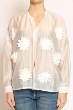 Tensione In Camicia scollo coreana c/ fiori naturale