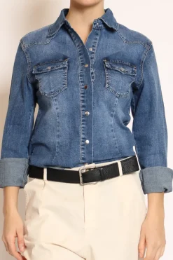 Zeroassoluto Camicia slim fit tela denim elasticizzata denim scuro