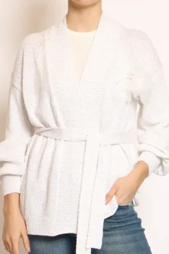 Kontatto Cardigan micropaillettes con spilla off white