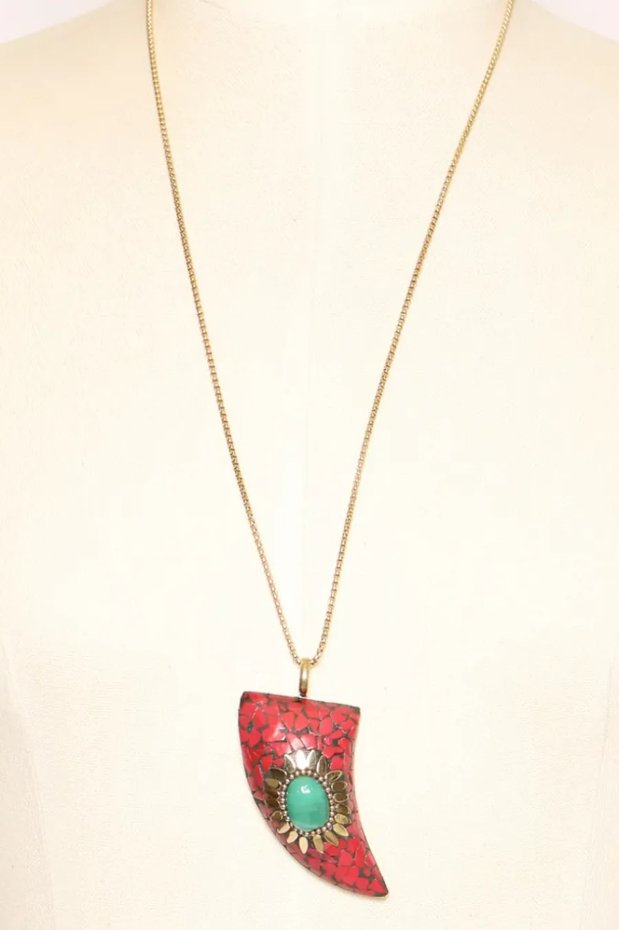 Zeroassoluto Collana corno con mosaico rosso/salvia