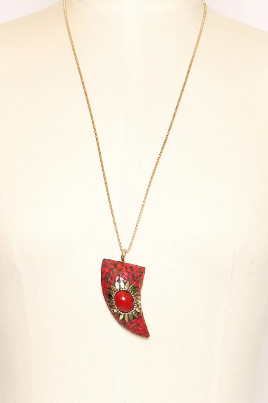 Zeroassoluto Collana corno con mosaico - rosso/rosso
