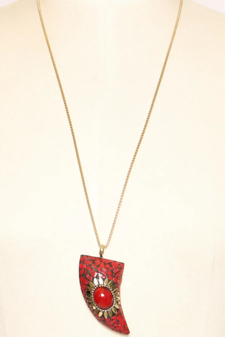 Zeroassoluto Collana corno con mosaico - rosso/rosso