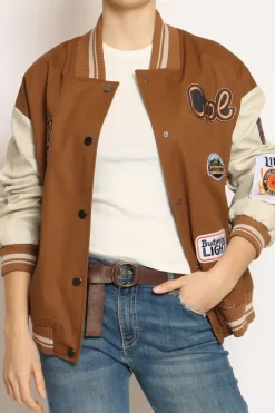 Vicolo Giacca bomber con patch moka/burro