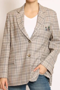 Tensione In Giacca fantasia check c/spilla camel/blu/celeste
