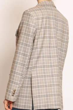 Tensione In Giacca fantasia check c/spilla camel/blu/celeste