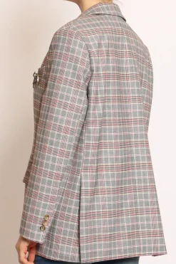 Tensione In Giacca fantasia check c/spilla nero/camel/rosso