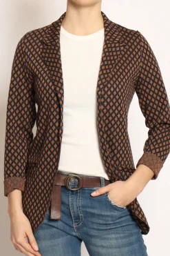 Zeroassoluto Giacca JIN elasticizzata rombi lurex blu/cuoio/bronzo