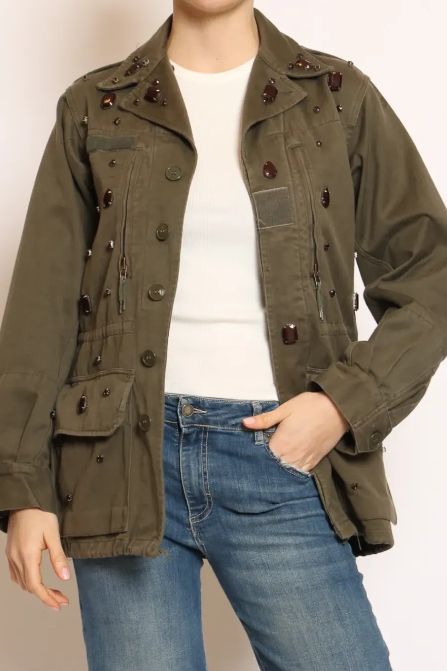 Vicolo Giacca vintage con applicazioni militare