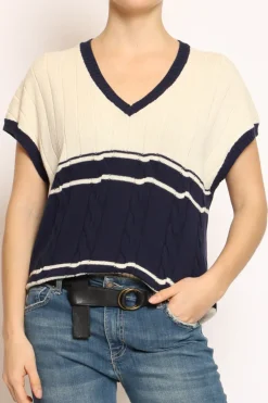 Vicolo Gilet scollo V burro/blu