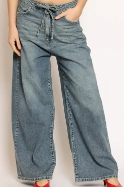 Zeroassoluto Jeans JELENE wide leg con coulisse denim