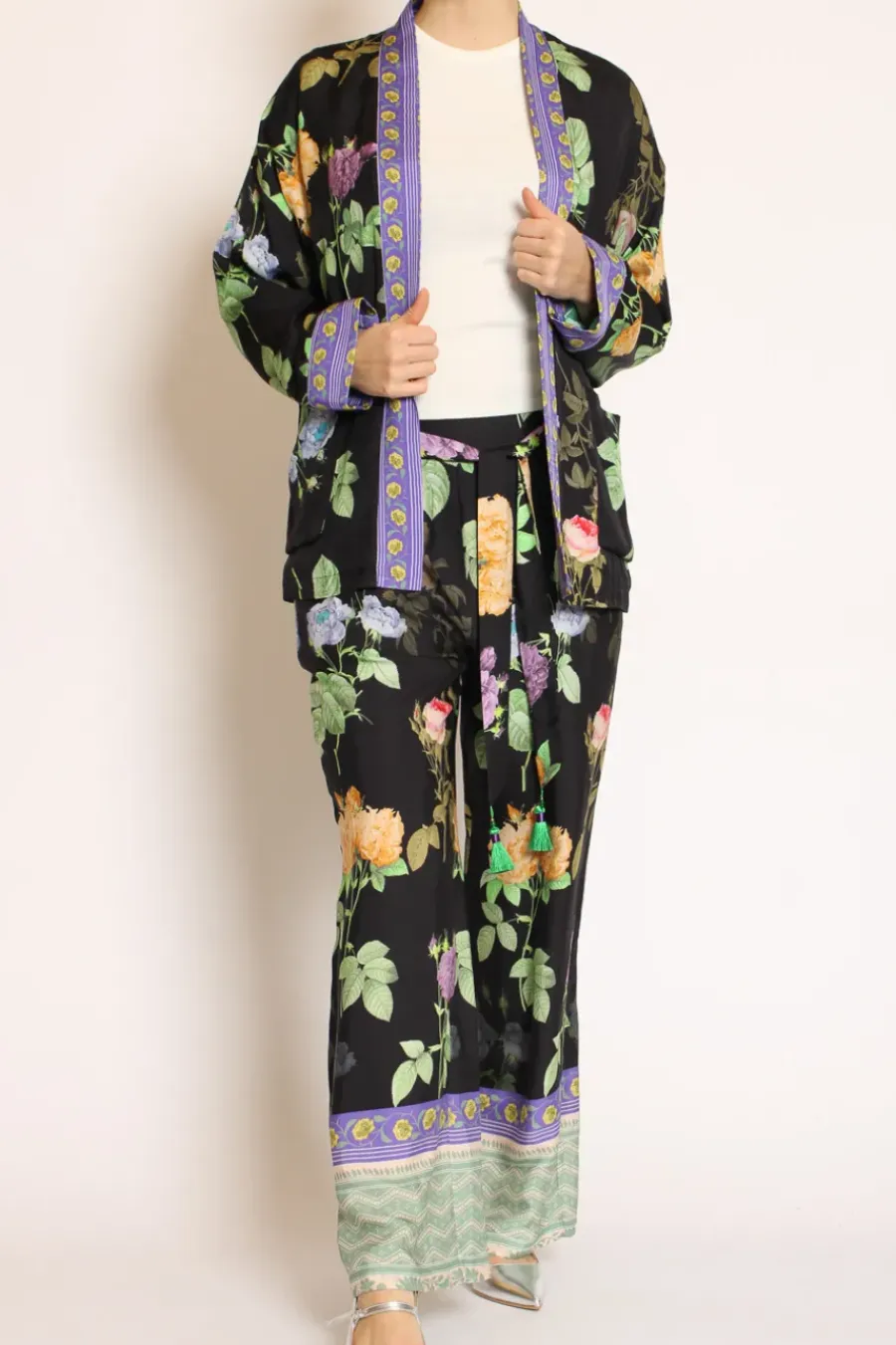 Wu'Side Kimono corto fantasia nero/viola/verde