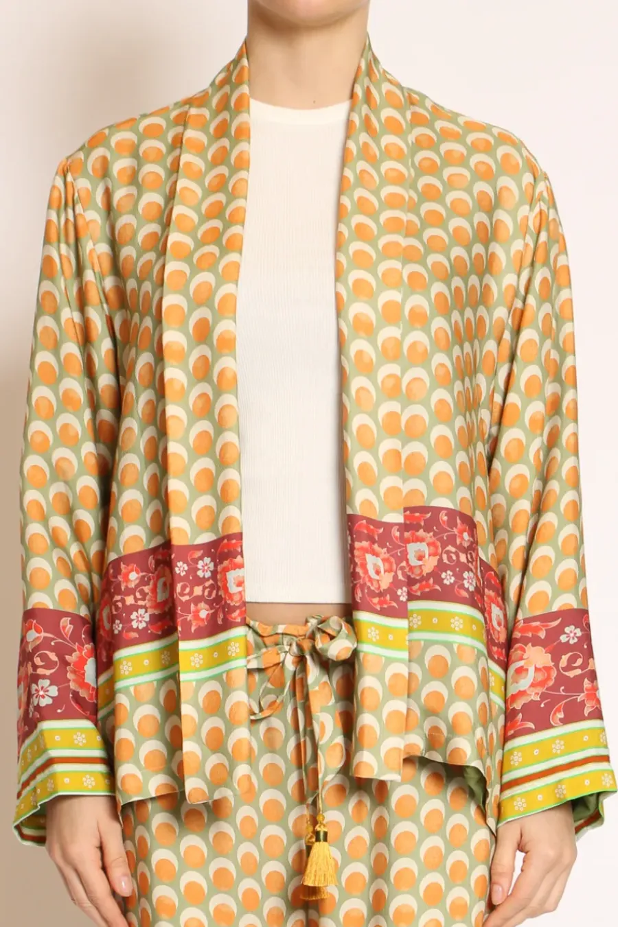 Wu'Side Kimono corto fantasia verde/arancio/mattone