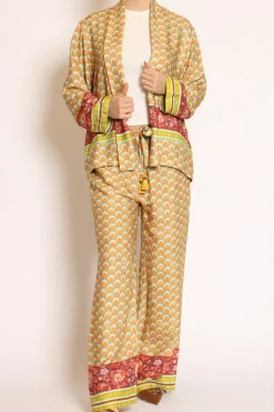 Wu'Side Kimono corto fantasia verde/arancio/mattone