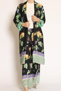 Wu'Side Kimono fantasia floreale nero/viola/verde