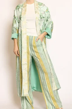 Wu'Side Kimono lungo fantasia acqua/verde/salvia