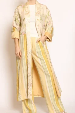Wu'Side Kimono lungo fantasia cipria/olio/rosa