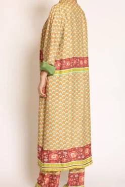 Wu'Side Kimono lungo fantasia verde/arancio/mattone