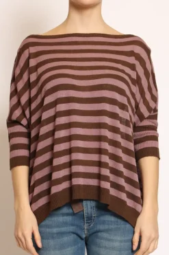 Kontatto Maglia barca over a righe misto lino cioccolato/mauve