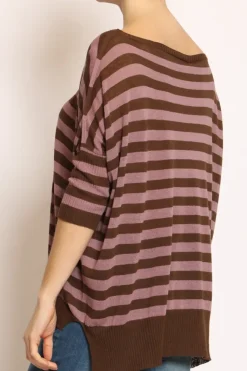 Kontatto Maglia barca over a righe misto lino cioccolato/mauve