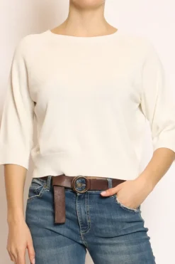 Kontatto Maglia crop manica 3/4 in filo di viscosa off white
