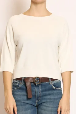 Kontatto Maglia crop manica 3/4 in filo di viscosa off white