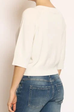 Kontatto Maglia crop manica 3/4 in filo di viscosa off white