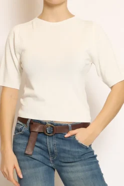 Kontatto Maglia girocollo mezza manica in filo di viscosa off white