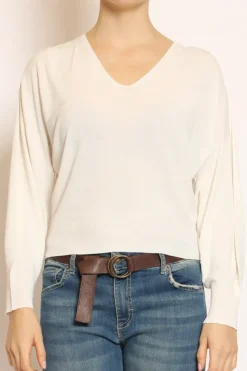 Kontatto Maglia scollo v in filo di viscosa off white
