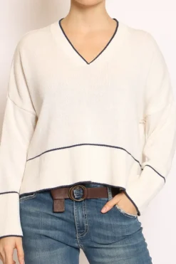Have one Maglia scollo V righina panna/blu