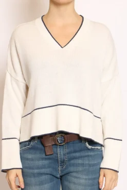 Have one Maglia scollo V righina panna/blu