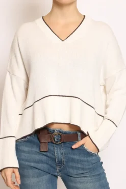 Have one Maglia scollo V righina panna/moro