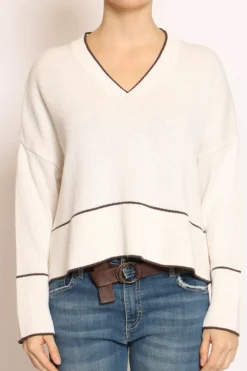 Have one Maglia scollo V righina panna/moro