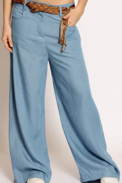 Tensione In Pantalone palazzo tela leggera denim celeste